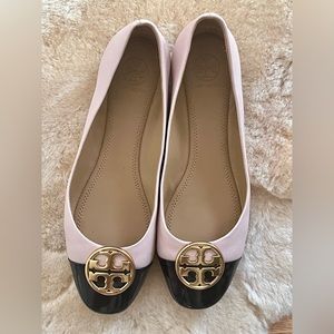 Tory Burch Leather Benton 2 Ballet Flats - Seashell Pink/Black + Gold Hardware